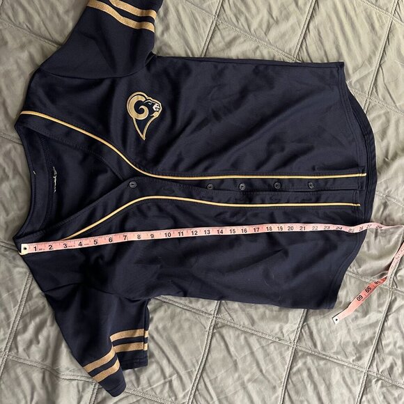 Blue Gold Rams Button Up Jersey Womens Medium Short Sleeve - Picture 8 of 8